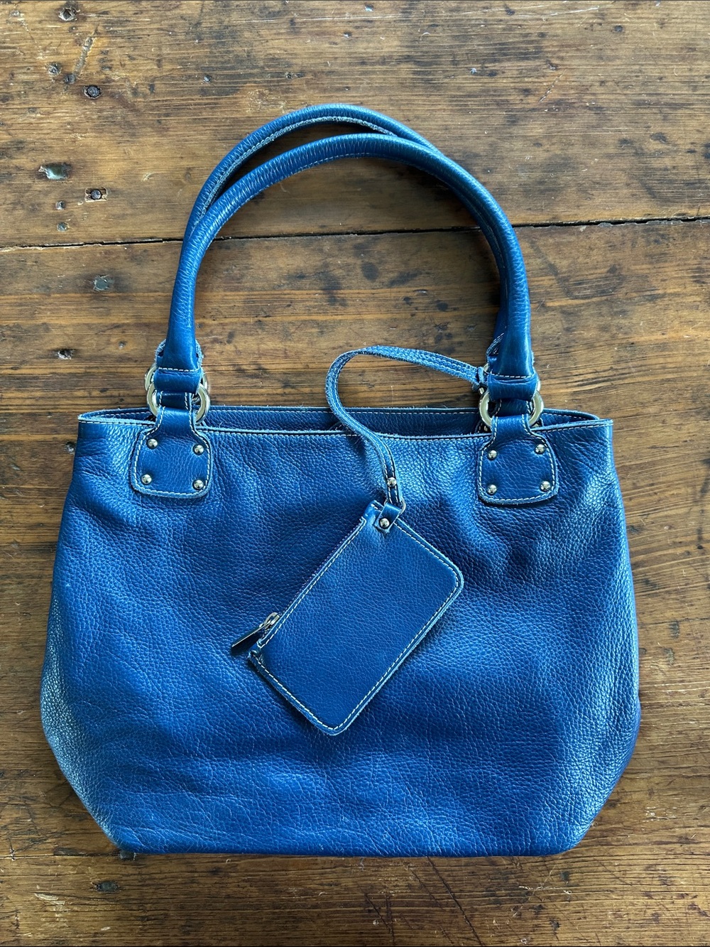 Genuine Italian Blue Leather Bag with Matching Zip Pouch